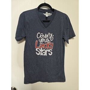 COUNT YOUR LUCKY STARS Women's Graphic Print T Shirt Size SMALL Patriotic